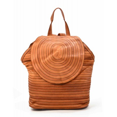 28 ■ City Rucksack aus Italienische Leder für Damen mit Klappe, mit Stepp-optik. Schwarz Braun Grün 